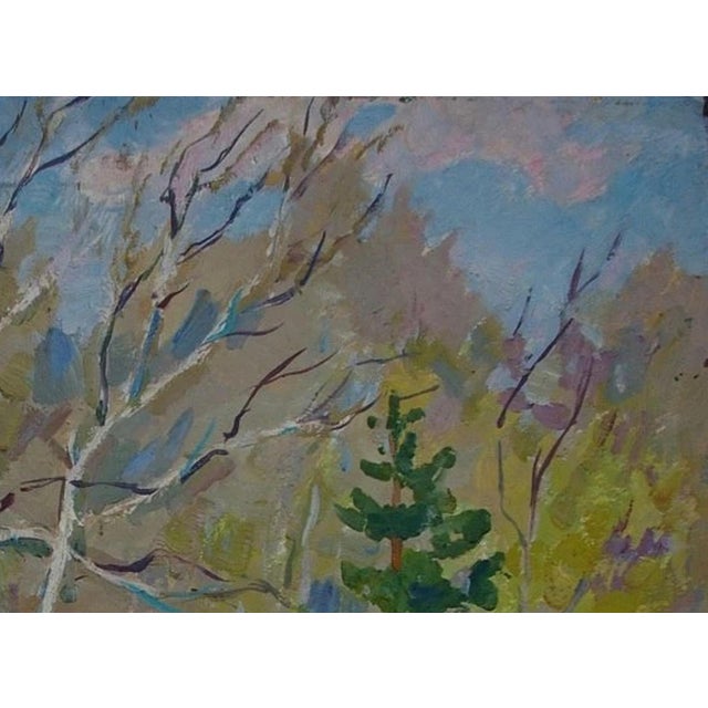 Realism 1980s Impressionist Forest Oil Painting, Original Soviet Ukrainian Art 50-67 For Sale - Image 3 of 6