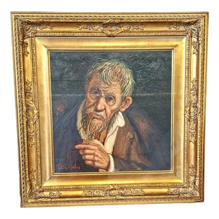 Tullio Grassi, Man with Pipe, 1980, Oil on Canvas, Framed For Sale
