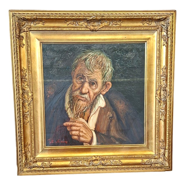 Tullio Grassi, Man with Pipe, 1980, Oil on Canvas, Framed For Sale