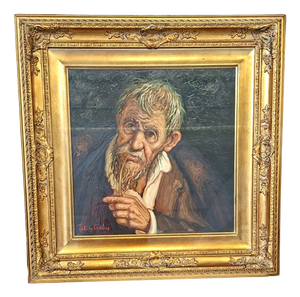 Tullio Grassi, Man with Pipe, 1980, Oil on Canvas, Framed