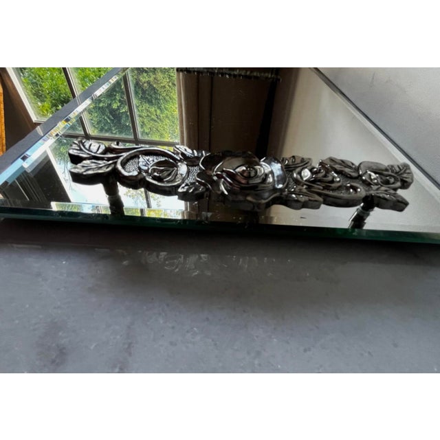 Vintage Vanity Tray Features a Beveled Mirror Surface With Detailed Floral Rose Trim on the Handles For Sale In Greensboro - Image 6 of 14