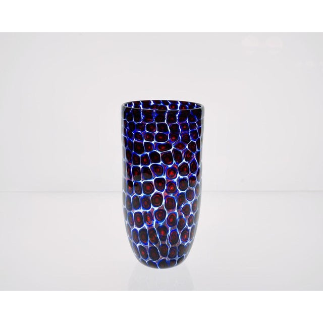 Glass Murano Glass Vase with Floating Murrine Mosaic in Blue and Red, 1980s For Sale - Image 7 of 18