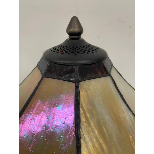 Vintage Table Lamp With Decorative Filigree Shade and Dual Pull Chains For Sale - Image 4 of 10