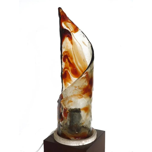 - Italian table lamp - Travertine base - Thick glass diffuser - Cube dimensions: 29 x 29 cm - Glass diffuser height: 78 cm...