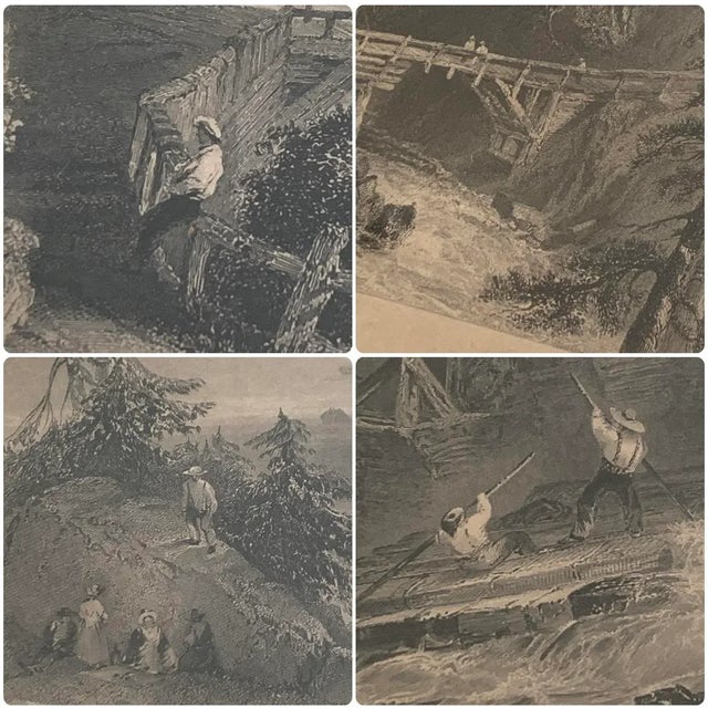 Eggshell Antique 19th Steel Engravings W. H. Bartlett, by Artists J Sands, F W Topham, R Brandard Canadian Historical Views Framed U/Glass, Set of 3 For Sale - Image 8 of 13