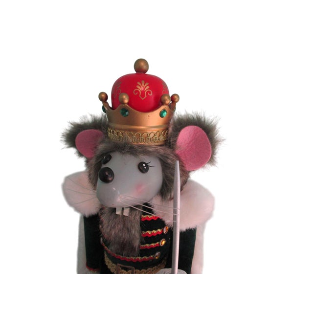 Wood Mouse King Nutcracker 24 Tall No Box Guc Wood Faux Fur For Sale - Image 7 of 7