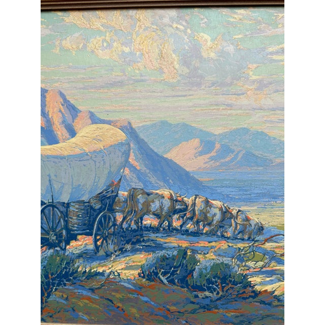 Paint Gilbert Tonge, California (1883-1970) Western Landscape With Covered Wagon, Oil on Board For Sale - Image 7 of 7