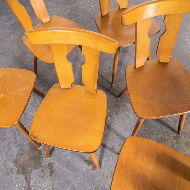 Industrial Handmade Blonde Dining Chairs, Alsace, France, 1950s, Set of 6 For Sale - Image 10 of 11
