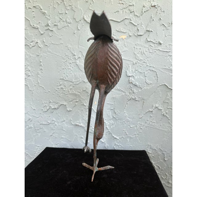 Pair of Vintage Bronze Patina Crane Sculptures in Complementary Poses For Sale - Image 11 of 12