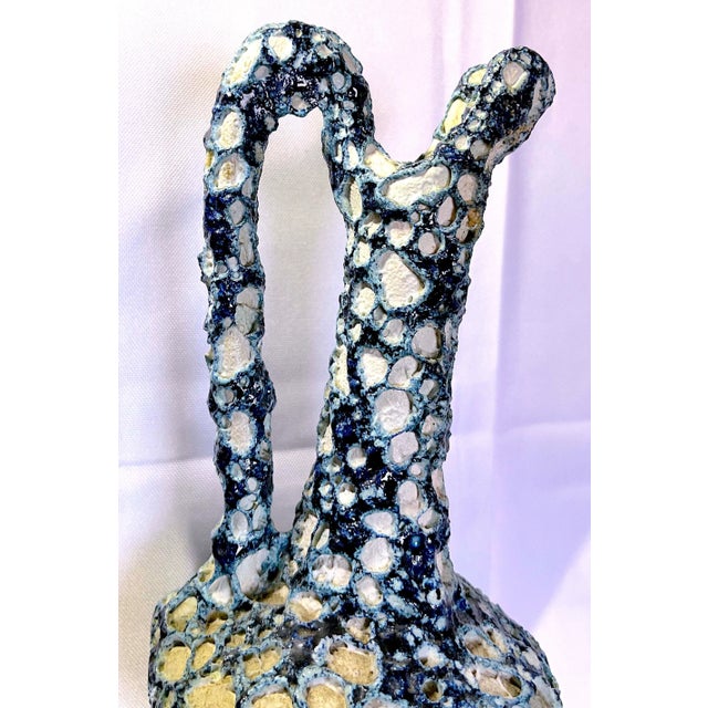 Vallauris Vallauris Style Ceramic Pottery Glazed Turquoise & Black Vase, Mid-Century France For Sale - Image 4 of 7