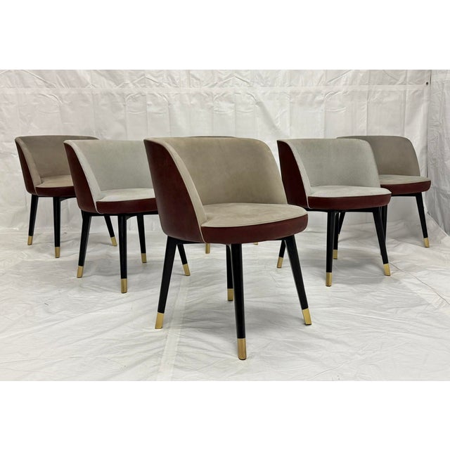 2020s Set of 6 Baxter "Colette" Chairs by Roberto Lazzeroni in Leather Brass For Sale - Image 5 of 18