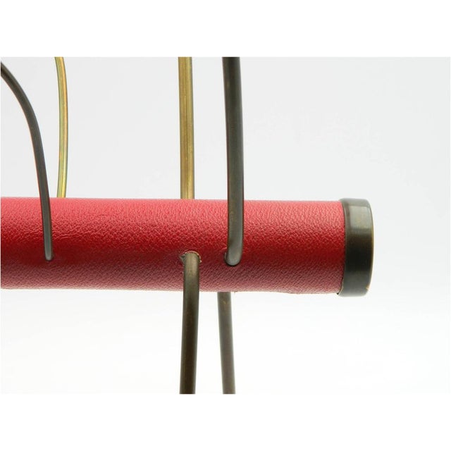 Brass Magazine Rack with Red Leather For Sale - Image 4 of 10