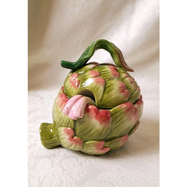 2000 - 2009 Fitz & Floyd Artichoke Sugar Bowl Ceramic Italian Food Art Table Decor Medditerian Tableware Condiment Dish Grandmillenial For Sale - Image 5 of 12