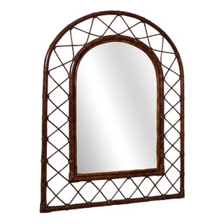 Arched Rattan Mirror, 1970s For Sale