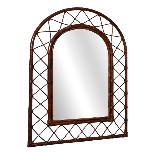 Arched Rattan Mirror, 1970s For Sale