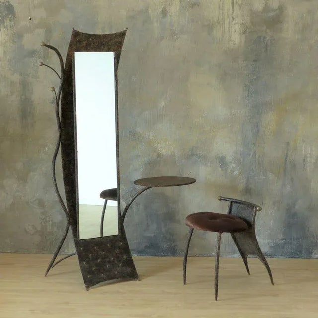 Brutalist Metal Mirror with Side Chair For Sale - Image 12 of 12