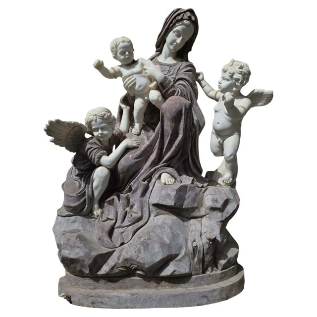 Virgin Mary with Cherubs, 20th Century, Marble For Sale - Image 9 of 9