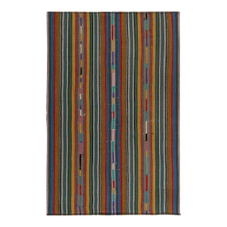 1950s Vintage Chaput Kilim in Multicolor Striped Pattern, Polychromatic Rug For Sale