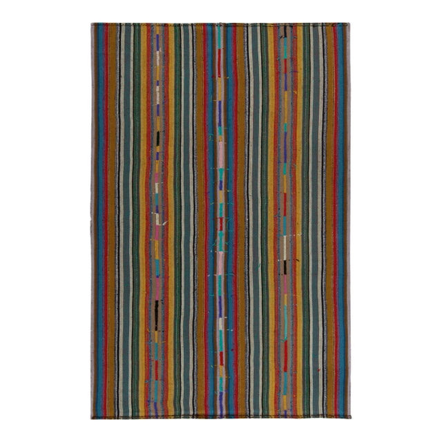 1950s Vintage Chaput Kilim in Multicolor Striped Pattern, Polychromatic Rug For Sale