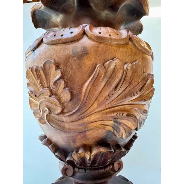 Auburn Large Single Block Hand-Carved Ornate Walnut Urn For Sale - Image 8 of 12