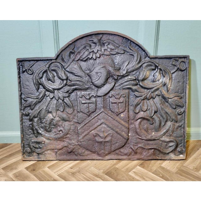 French Arch Top Fire Back. Armour and Eagle The fire back has a large crest or shield in the centre that is surrounded by...