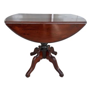 Antique Mahogany Drop Leaf Table With Pedestal Base For Sale