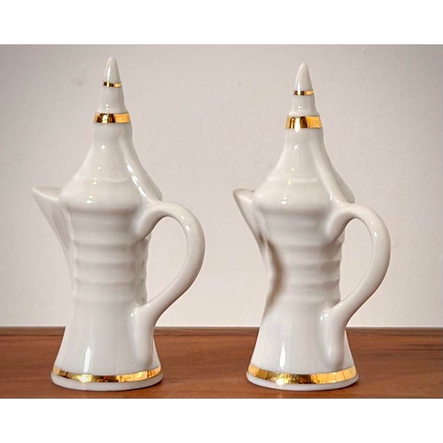 1990s Vintage Limoges White and Gold Dallah Salt and Pepper Shakers For Sale - Image 5 of 8