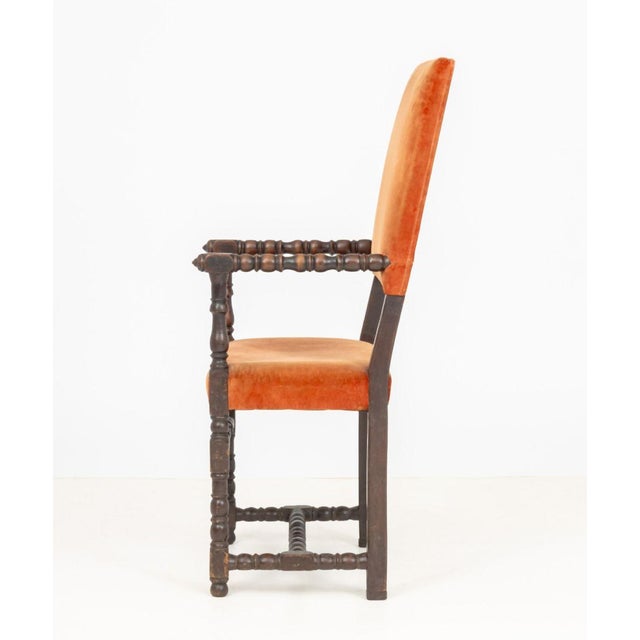 Orange Italian Baroque Velvet Upholstered Armchair For Sale - Image 8 of 8