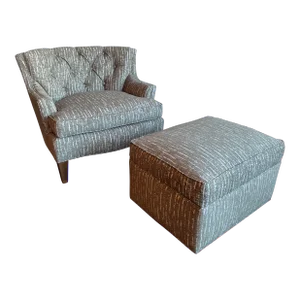 Vintage Re-Upholstered Club Chair Armchair and Ottoman