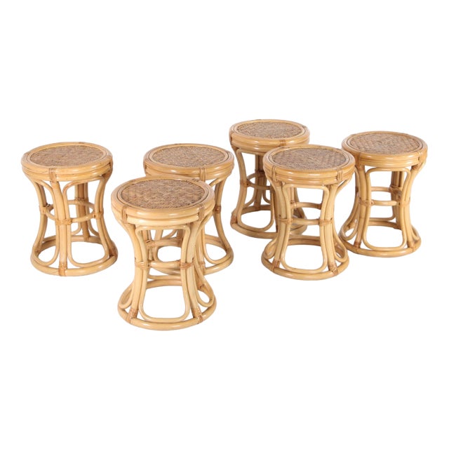 Rattan Stools, 1980s, Set of 6 For Sale
