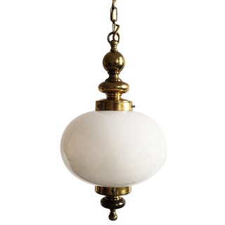 Mid-Century Modern Opaline Glass and Brass Pendant Light in the style of Luigi Caccia Dominioni, 1950s For Sale
