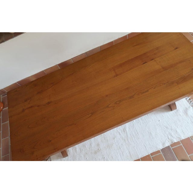 French Brutalist Dining Table in Wood with Sculpted Sledge Base, 1960s For Sale - Image 11 of 13