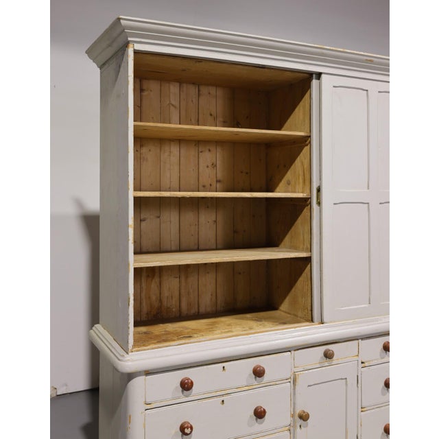 Massive Antique English Painted Pine Housekeeper’s Cupboard Sliding Doors - Circa 1880 For Sale - Image 11 of 15