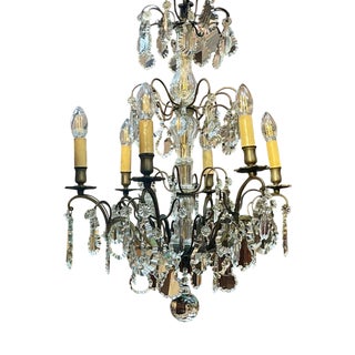 Early 20th Century Six-Light Chandelier in Bronze and Cut Crystal For Sale