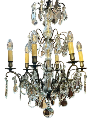 Early 20th Century Six-Light Chandelier in Bronze and Cut Crystal