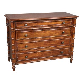 Carved Walnut Faux Bamboo Regency Style Commode by Ralph Lauren For Sale