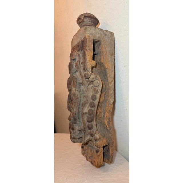 Brown Large Antique 17th Century Carved Wood Architectural Salvage Deity Sculpture For Sale - Image 8 of 15