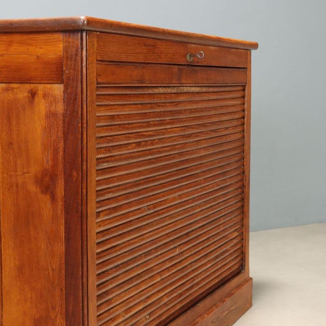 Oak Cabinet with Tambour Door, 1950s For Sale - Image 4 of 10