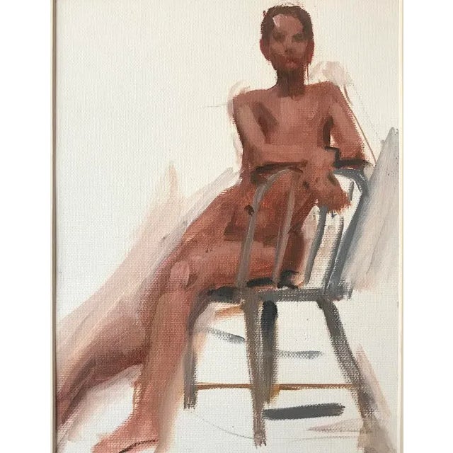 American Vintage Original Oil Painting a Seated Nude Woman by Harry Barton For Sale - Image 3 of 7