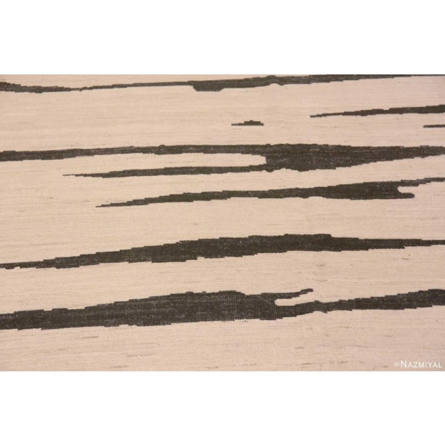 Nazmiyal Collection Handmade Cream Charcoal Brown Wool Modern Abstract Area Rug For Sale - Image 4 of 7