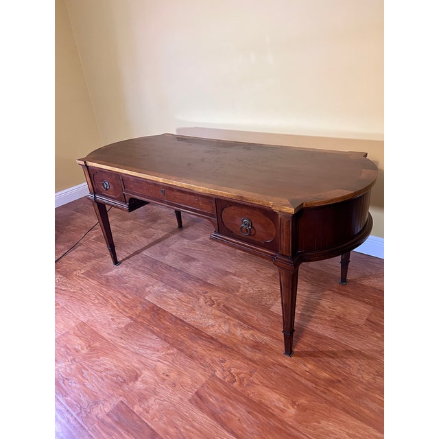 Wood 1980s Thomasville Traditional Solid Wood Writing Desk With Brass Hardware For Sale - Image 7 of 10