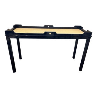 Blue Lacquer and Grasscloth Console Table For Sale