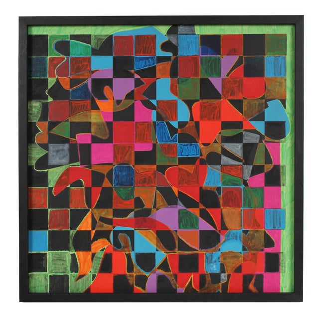 Abstract Dellard Cassity Geometric Abstract Painting With Squares, Acrylic Painting, Circa 1970s Circa 1970s For Sale - Image 3 of 3