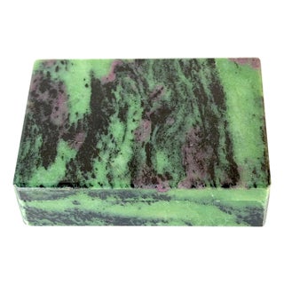 Italian Green & Plum Specimen Marble Box, Alabaster Interior, Florence, 1970s For Sale