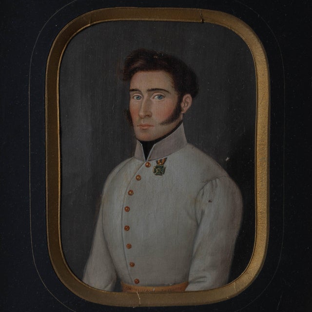 Traditional Austrian Leutnant Miniature Portrait, c.1840 For Sale - Image 3 of 9