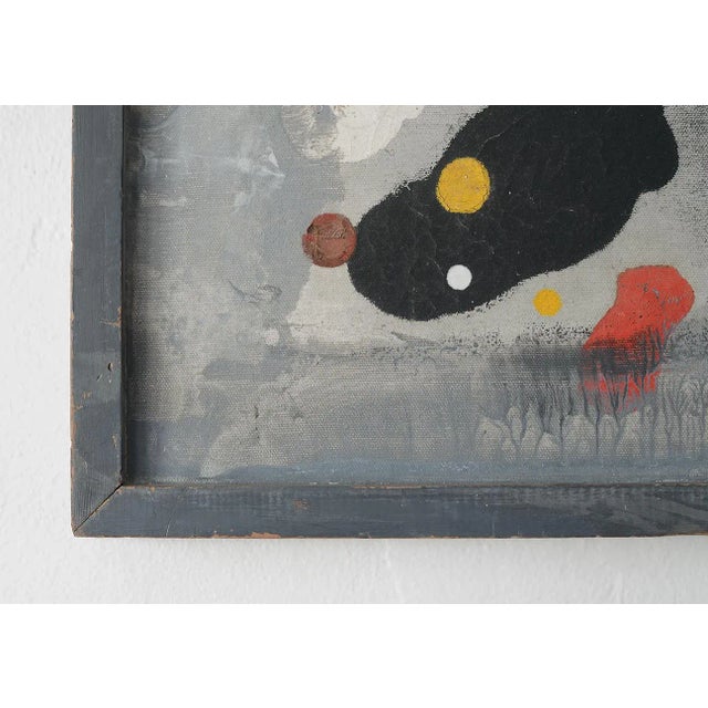 Gray 1950s Signed Colorful Modernist Abstract Painting For Sale - Image 8 of 13