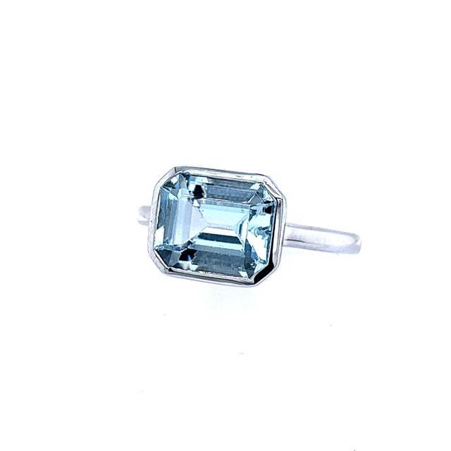 Natural Aquamarine Ring 6.5 14k White Gold 3.21 TCW Certified, Size 6 For Sale In New York - Image 6 of 11