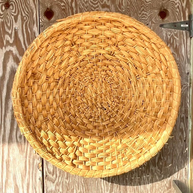 Vintage Coastal Monumental Woven Rattan Wall Plate Chairish