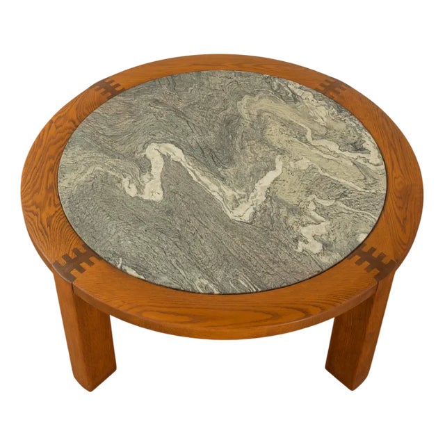 Vintage Marble and Wood Coffee Table, 1960s For Sale