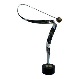 Kinetic Modern Chrome Marble Brass Sculpture by Curtis Jere For Sale